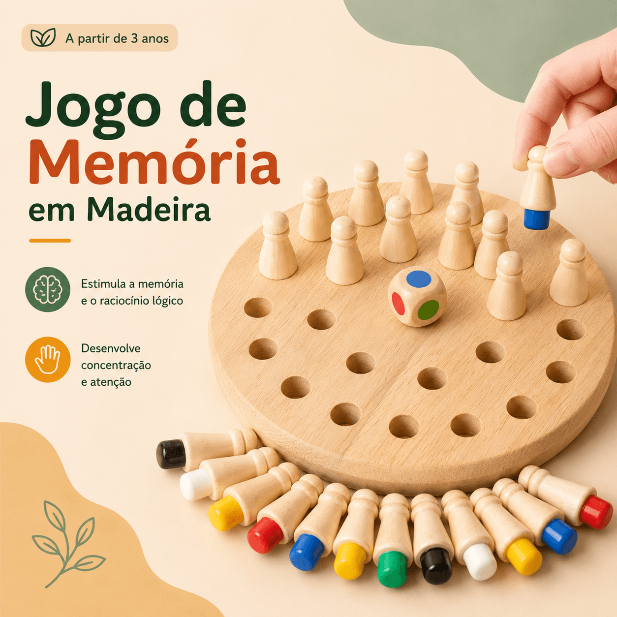 Jogo de Memória em Madeira - Montessori Brinquedos
