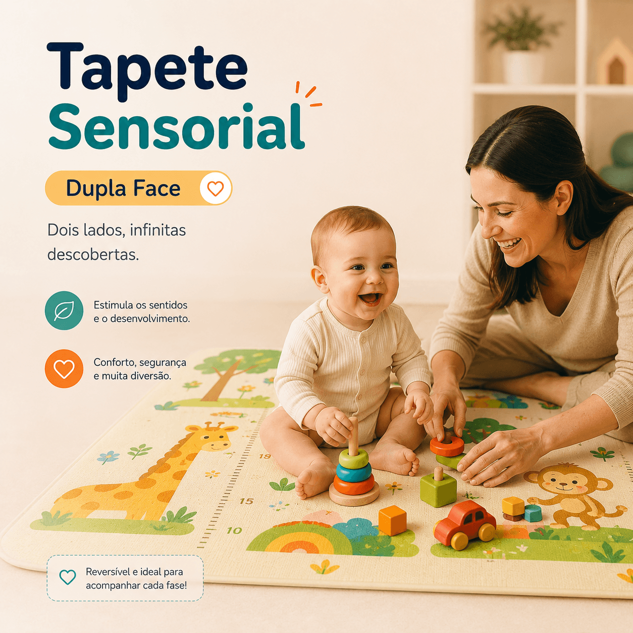 Tapete Sensorial Dupla Face | Conforto e Diversão para Bebês