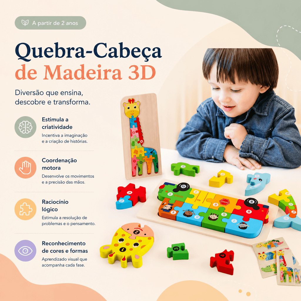 Quebra Cabeça de Madeira 3D - Aprendendo com Diversão!