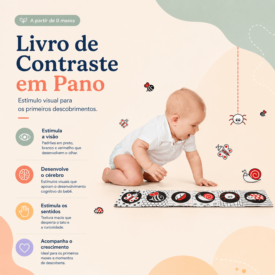 Livro de Contraste em Pano | Estímulo Visual para Bebês