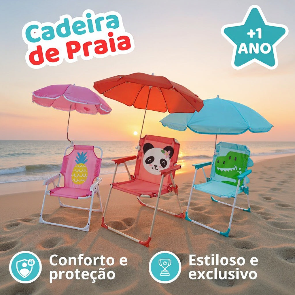 Cadeira Infantil Dobrável com Guarda-Sol BrincaToys